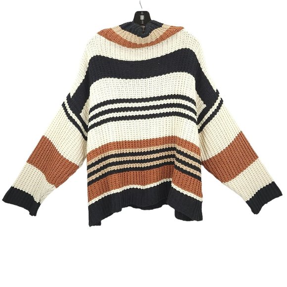 By Together Chunky Knit Cowl Neck Striped Sweater Womens Size S/M Oversized - Picture 2 of 13